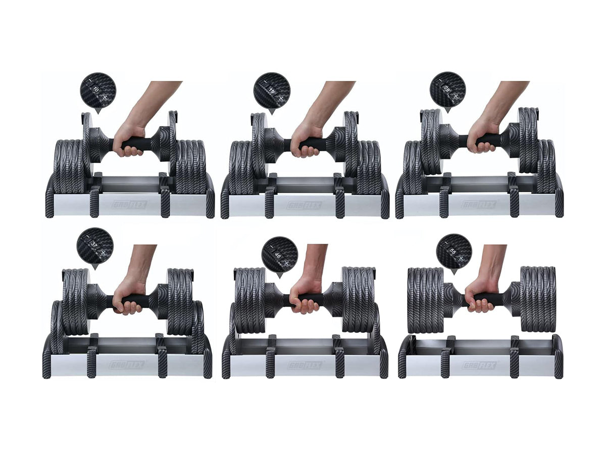 Six weight settings on the GR8FLEX dumbbell