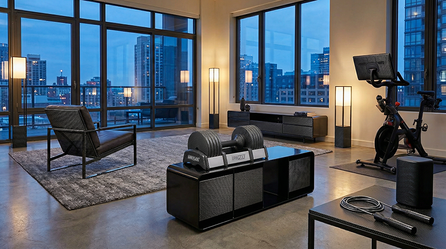 GR8FLEX dumbbells in a designed living room